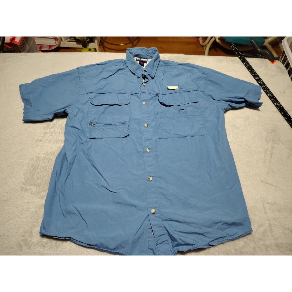 Reel‎ Legends Fishing Shirt Men L Blue Cotton Boating Quick Dry Vent Activity